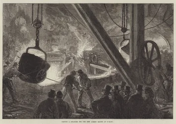 Gieten van een cilinder voor de nieuwe Albertbrug in Chelsea